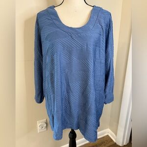 Adrian Delefield blue textured ribbed top scoop neck short sleeves Lagenlook 3X